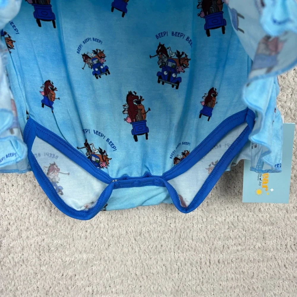 Bundle of Joy Skirted Bodysuit Girls 18-24M Blue Bamboo Blend Pull Over Snap Clo